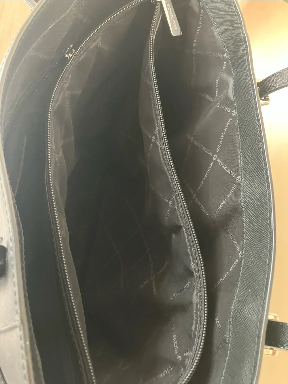 Michael Kors Black Saffiano Tote with Double Straps and matching wallet.